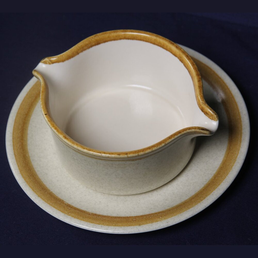 Vintage - Mikasa “Stone Manor” Stoneware Gravy Boat & Tray